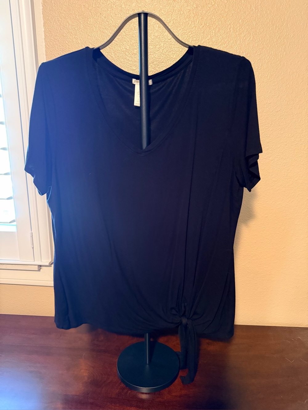 Matty M Black V-Neck Short Sleeve Tie-Front Top